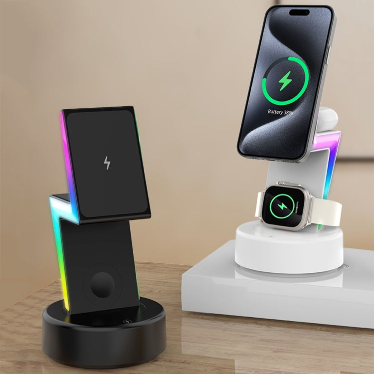 For Apple Series 3 In 1 RGB Light Magsafe Magnetic Mobile Phone Holder Wireless Charger(White) - free shipping - PMC Jewellery - Order now!