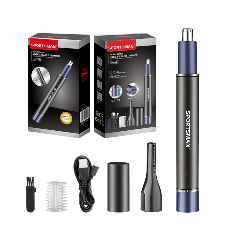 SPORTSMAN SM-431 2 In 1 Electric Nose Hair Repairer Rechargeable Eyebrow Shaver Body Hair Trimmer(Blue Black) - free shipping - PMc TechLife - Order now!