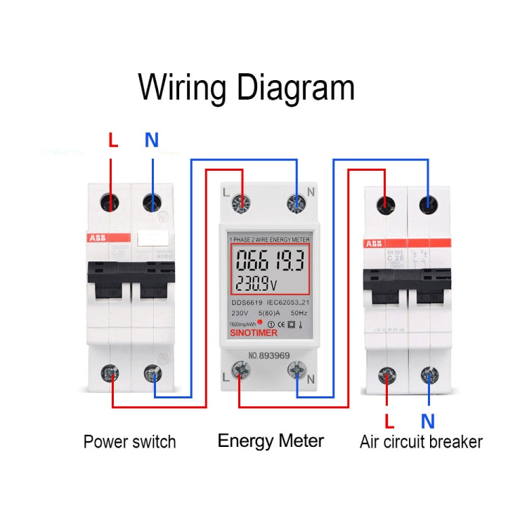 SINOTIMER DDS6619 80A 230V Din Rail Single Phase Energy Meter Voltage Current Power Meter Without Backlight - free shipping - PMC TechLife - Order now!