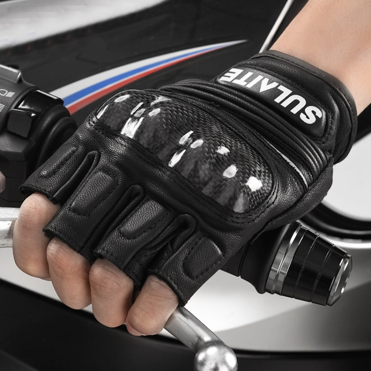 SULAITE Motorcycle Sheepskin Carbon Fiber Breathable Half-finger Riding Gloves, Size: M(Black) - free shipping - PMC TechLife - Order now!