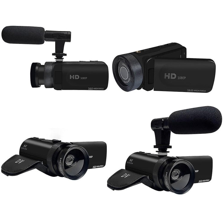 16MP 16X Digital Zoom Vlogging Camera Video Camcorder with 2.4 Inch Flip Screen, Spec: With Wide Angle & Mic UK Plug - Video Cameras by PMC TechLife | Online Shopping South Africa | PMC TechLife | Buy Now Pay Later Mobicred