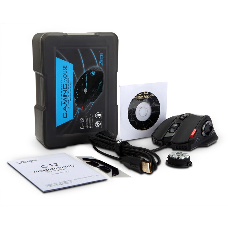 ZELOTES C12 12-buttons Ergonomic Programming Custom Gaming Wired Mouse(Black) - free shipping - PMC TechLife - Order now!