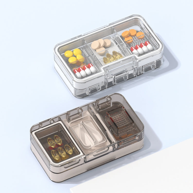 3 In 1 Double-layer Cutting and Grinding Medicine Box Travel Pill Organizer Case(White) - free shipping - PMC TechLife - Order now!