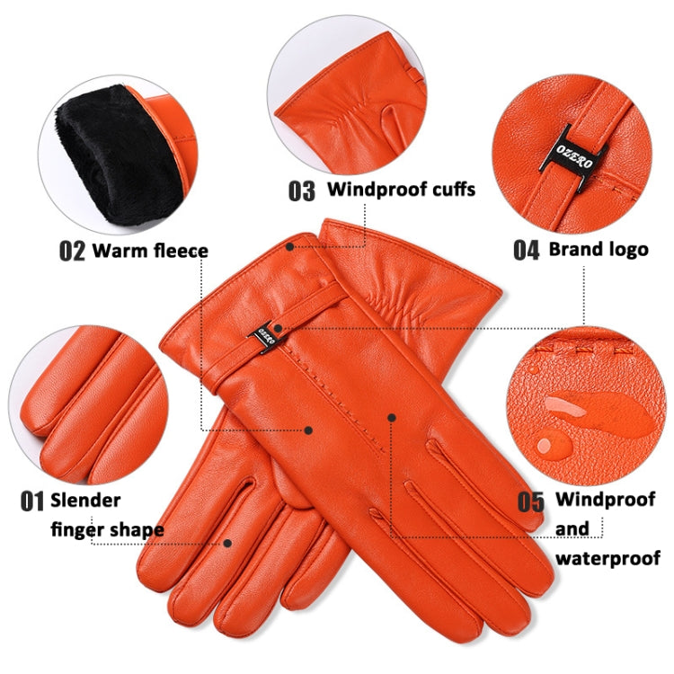 OZERO Women Sheepskin Warm Gloves with Fleece Lining Split Finger Elasticated Gloves, Size: L(Orange Red) - Full Finger Gloves by OZERO | Online Shopping South Africa | PMC TechLife | Buy Now Pay Later Mobicred
