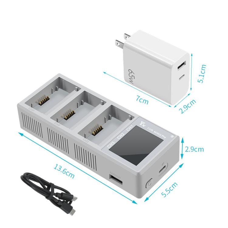 For DJI Mini 4 Pro / Mini 3 Pro / Mini 3 YX Color Screen 3-Way Charger Battery Manager With 65W EU Plug - free shipping - PMC TechLife - Order now!