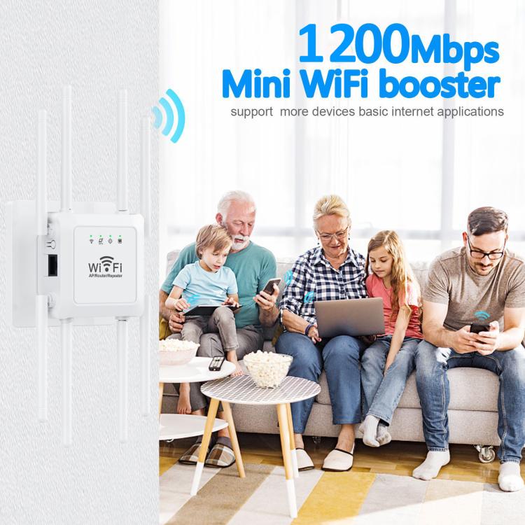 U18 1200Mbps 2.4G & 5G Wireless Repeater WiFi Signal Amplifier With 8 Antenna US Plug Black - Broadband Amplifiers by PMC TechLife | Online Shopping South Africa | PMC TechLife | Buy Now Pay Later Mobicred