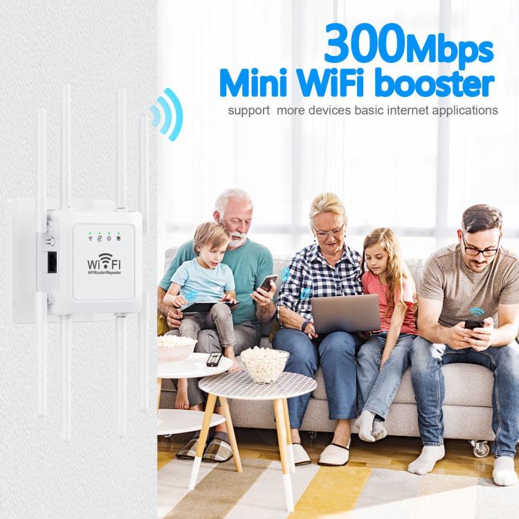 U18 300Mbps 2.4G Wireless Repeater WiFi Signal Amplifier With 8 Antennas US Plug Black - Broadband Amplifiers by PMC TechLife | Online Shopping South Africa | PMC TechLife | Buy Now Pay Later Mobicred