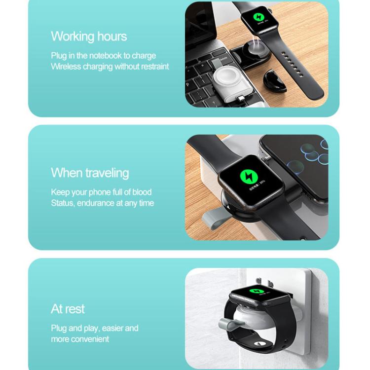 For Apple Watch 1/2/3/4/5/6/7/8/9/10/SE Portable Magnetic Wireless Charger Type-C Smart Wireless Charger(White) - Charger / Holder by PMC TechLife | Online Shopping South Africa | PMC TechLife | Buy Now Pay Later Mobicred