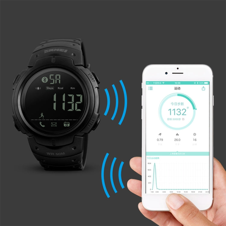 SKMEI 1301 Multifunction 50m Waterproof Sports Bluetooth Smart Watch, Compatible with Android & iOS System(Army Green) - free shipping - PMC TechLife - Order now!