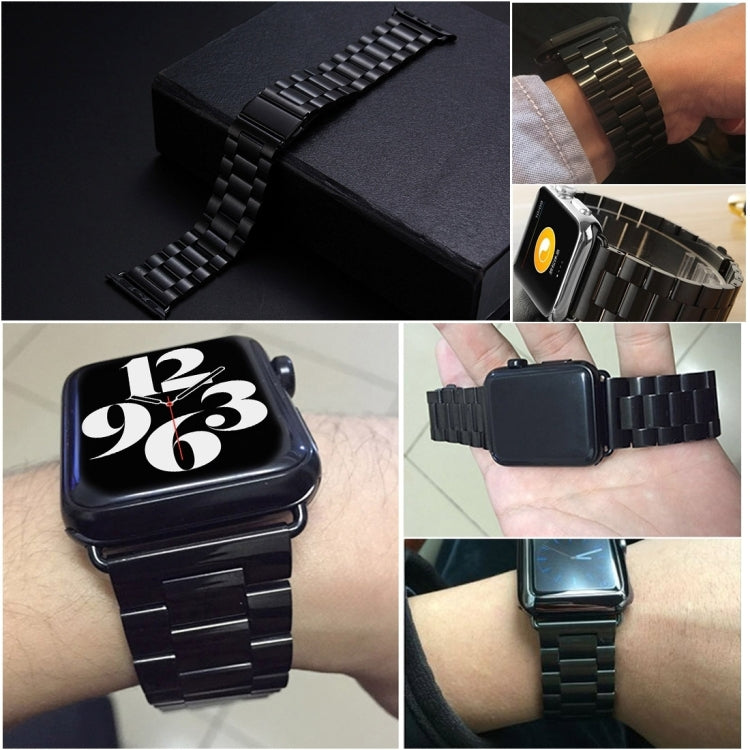 Fold Buckle 3 Beads Stainless Steel Watch Band For Apple Watch Ultra 49mm&Watch Ultra 2 49mm / Series 10 46mm / 9&8&7 45mm / SE 3&SE 2&6&SE&5&4 44mm / 3&2&1 42mm(Gold) - Watch Bands by PMC TechLife | Online Shopping South Africa | PMC TechLife | Buy Now Pay Later Mobicred