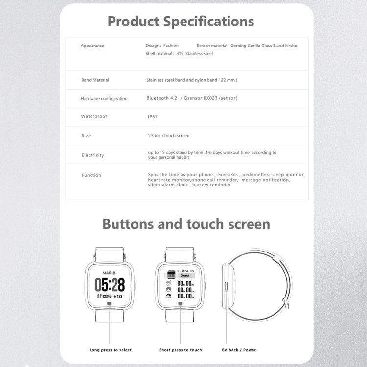 DTNO.1 G12 1.3 inches OLED Color Screen Smart Bracelet IP67 Waterproof, Nylon Watchband, Support Call Reminder /Heart Rate Monitoring /Sedentary Reminder /Multi-sport Mode(Grey) - free shipping - PMC TechLife - Order now!