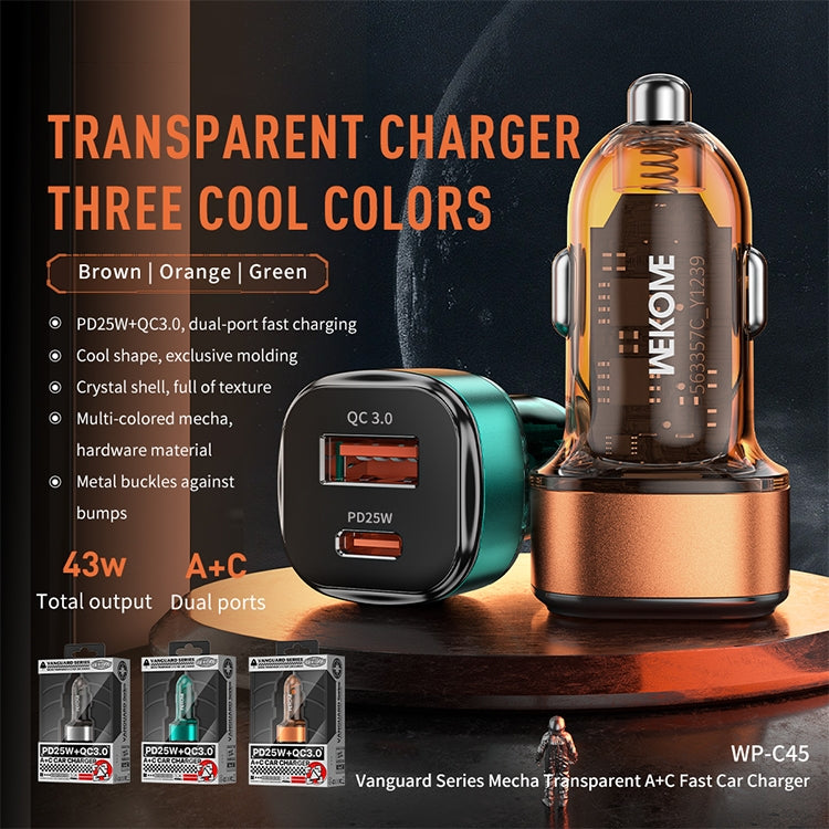 WK WP-C45 Vanguard Series Mecha Transparent USB+Type-C Fast Car Charger (Orange) - Car Charger by WK | Online Shopping South Africa | PMC TechLife | Buy Now Pay Later Mobicred
