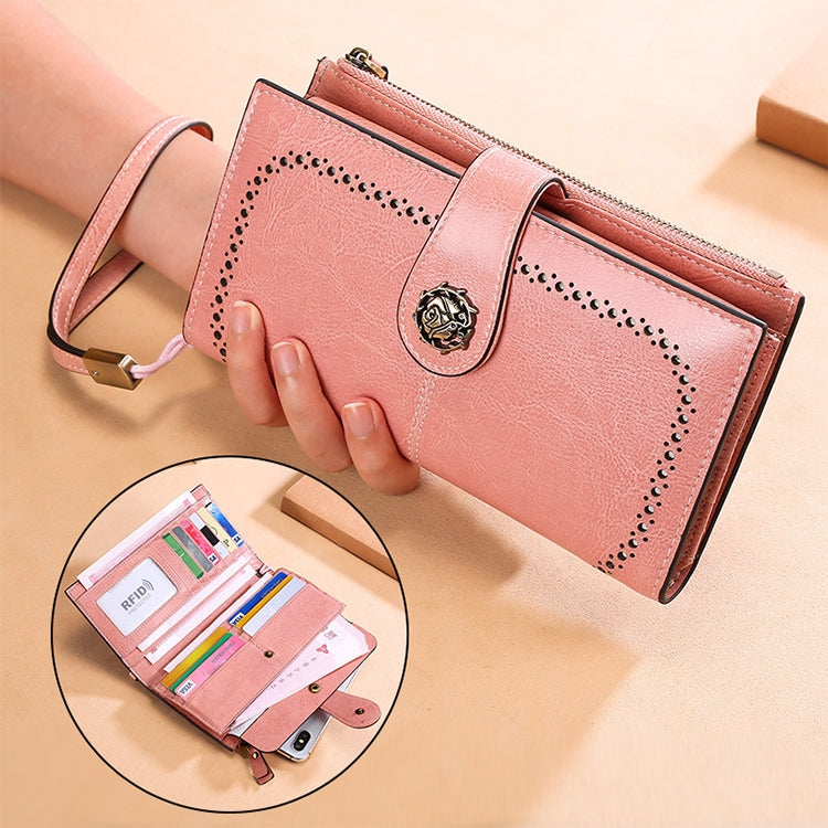 3526 Vintage Oil Wax Texture Large Capacity Long Multi-function Anti-magnetic RFID Wallet Clutch for Ladies (Brown) - Antimagnetic RFID Package by PMC TechLife | Online Shopping South Africa | PMC TechLife | Buy Now Pay Later Mobicred