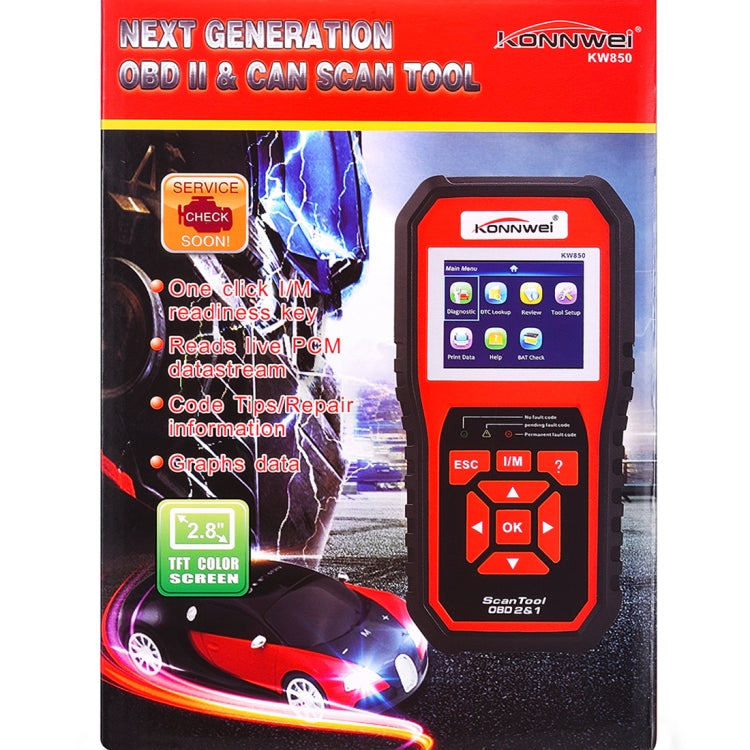 KONNWEI KW850 OBDII / CAN Car Auto Diagnostic Scan Tools Auto Scan Adapter Scan Tool Supports 8 Languages and 6 Protocols (Can Also Detect Battery and Voltage, Only Detect 12V Gasoline Car) - free shipping - PMC TechLife - Order now!