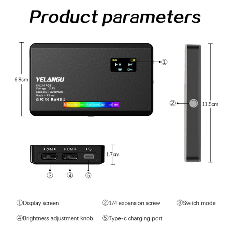 YELANGU LW140RGB 140 LEDs RGB Studio Light Video & Photo Fill Light (Black) - by YELANGU | Online Shopping South Africa | PMC TechLife | Buy Now Pay Later Mobicred