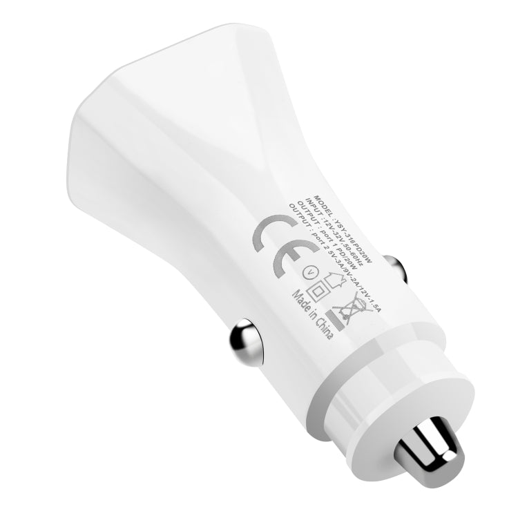 YSY-316PD20W QC3.0 USB + PD 20W USB-C / Type-C Polygon Dual Ports Fast Charging Car Charger(White) - Car Charger by PMC TechLife | Online Shopping South Africa | PMC TechLife