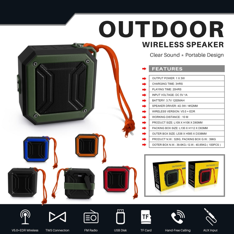 New Rixing NR-103 Mini TWS Bluetooth Speaker with Lanyard(Green) - Desktop Speaker by NewRixing | Online Shopping South Africa | PMC TechLife | Buy Now Pay Later Mobicred