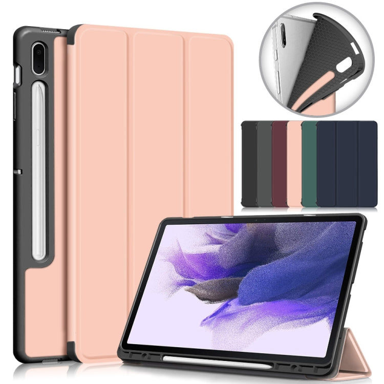For Samsung Galaxy Tab S7 FE 12.4 Solid Color TPU Horizontal Flip Tablet Leather Case with 3-Fold Holder & Sleep / Wake-up Function(Black) - free shipping - PMC TechLife - Order now!