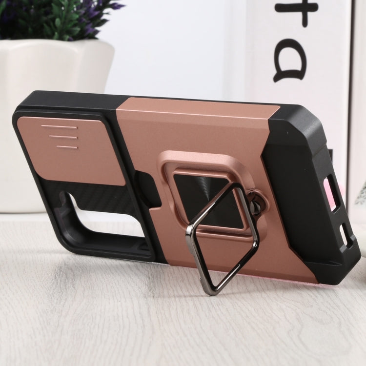 For Samsung Galaxy S22 5G Sliding Camera Cover Design PC + TPU Shockproof Phone Case with Ring Holder & Card Slot(Rose Gold) - Galaxy S22 5G Cases by PMC TechLife | Online Shopping South Africa | PMC TechLife