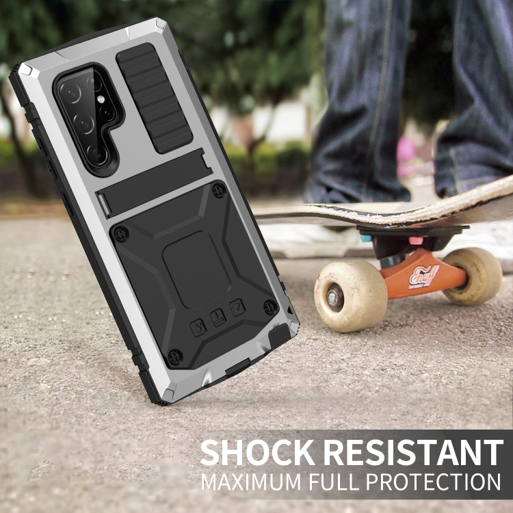 For Samsung Galaxy S22 Ultra 5G R-JUST Metal + Silicone Holder Phone Case(Silver) - Galaxy S22 Ultra 5G Cases by R-JUST | Online Shopping South Africa | PMC TechLife | Buy Now Pay Later Mobicred