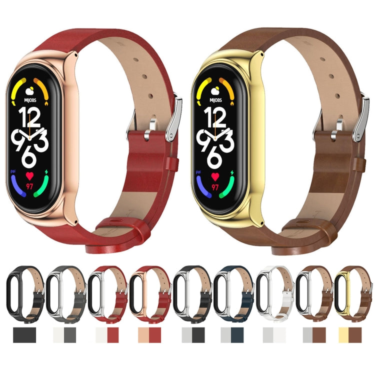 For Xiaomi Mi Band 7 / 7 NFC MIJOBS CS Metal Case + Microfiber Leather Watch Band(White Silver) - Watch Bands by MIJOBS | Online Shopping South Africa | PMC TechLife | Buy Now Pay Later Mobicred