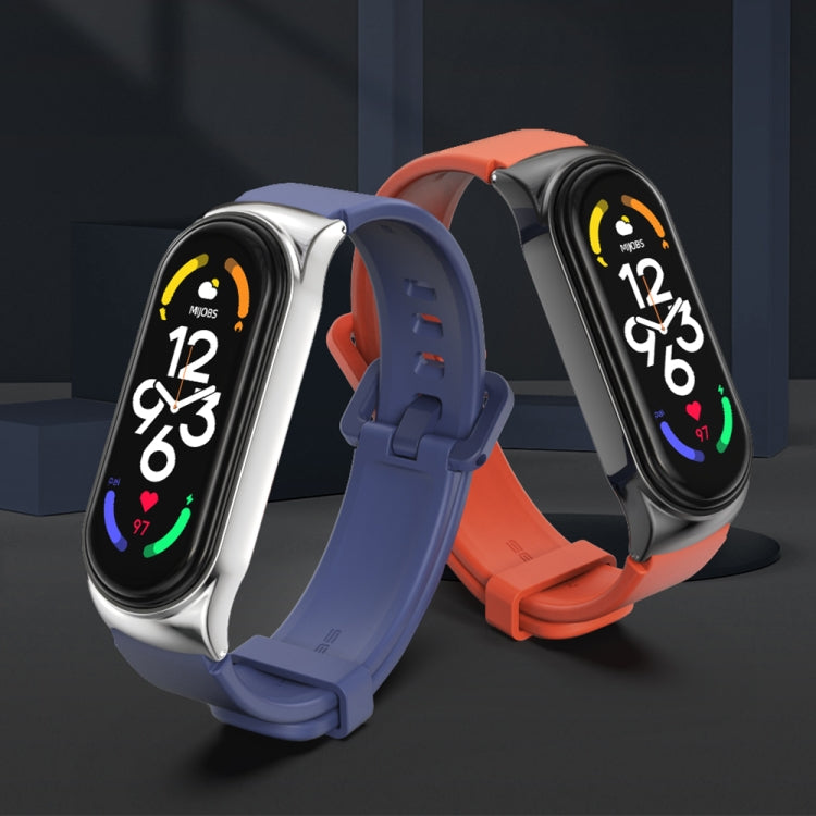 For Xiaomi Mi Band 7 / 7 NFC MIJOBS CS Metal Case + Silicone Watch Band(Black Silver) - Watch Bands by MIJOBS | Online Shopping South Africa | PMC TechLife | Buy Now Pay Later Mobicred