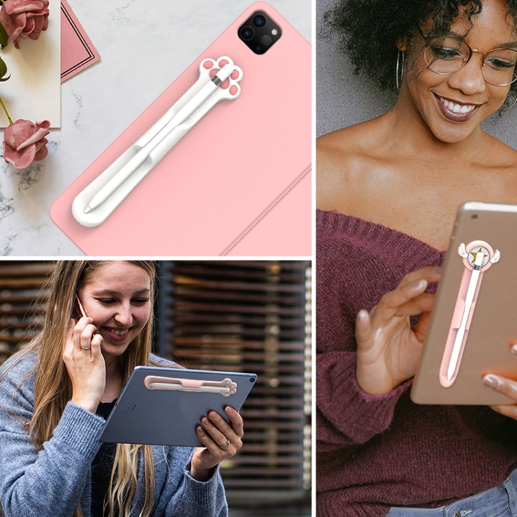 Stylus Silicone Magnetic Cartoon Pen Holder For Apple Pencil 1/2(White Cat Paw) - Pencil Accessories by PMC TechLife | Online Shopping South Africa | PMC TechLife