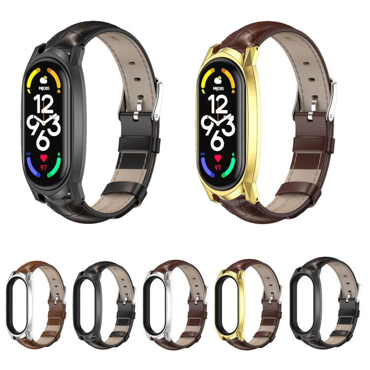 For Xiaomi Mi Band 7 / 7 NFC MIJOBS GT Metal Case Top Layer Cowhide Watch Band(Bamboo Black) - Watch Bands by MIJOBS | Online Shopping South Africa | PMC TechLife | Buy Now Pay Later Mobicred
