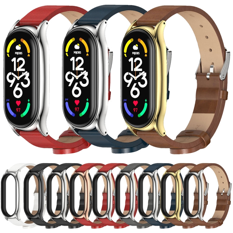 For Xiaomi Mi Band 7 / 7 NFC MIJOBS Plus Metal Case Microfiber Leather Watch Band(Grey Silver) - Watch Bands by MIJOBS | Online Shopping South Africa | PMC TechLife | Buy Now Pay Later Mobicred