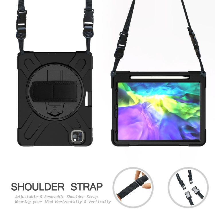 360 Degree Rotation Silicone Protective Cover with Holder & Hand Strap & Long Strap & Pencil Slot For iPad Air 2025 / 10.9 / Pro 11 2021 / 2020 / 2018(Black) - iPad Pro 11 (2020) Cases by PMC TechLife | Online Shopping South Africa | PMC TechLife | Buy Now Pay Later Mobicred