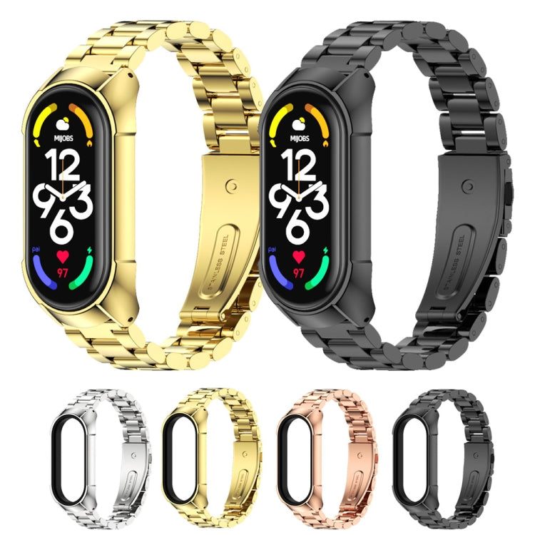 For Xiaomi Mi Band 7 / 7 NFC MIJOBS Stainless Steel Watch Band, Style:TF2 Tri-Bead(Rose Gold) - Watch Bands by MIJOBS | Online Shopping South Africa | PMC TechLife | Buy Now Pay Later Mobicred