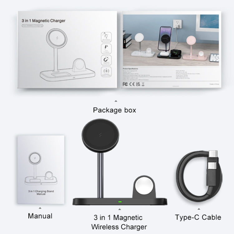 WA22 3 in 1 Magnetic Wireless Charger Phone Holder for iPhone 12 / 13 / 14 Series Phones & AirPods(Black) - Wireless Charger by PMC TechLife | Online Shopping South Africa | PMC TechLife