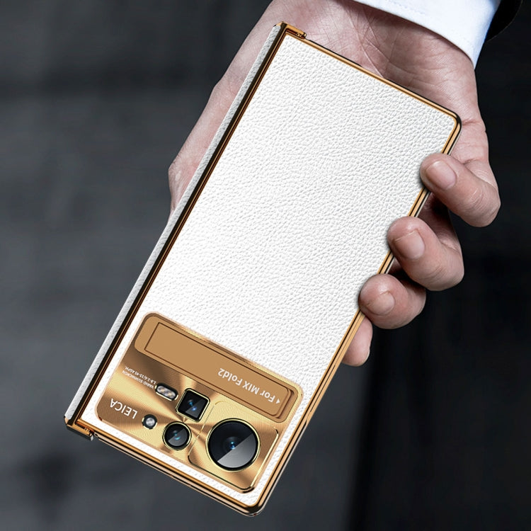 For Xiaomi Mix Fold 2 Plain Leather Double Hinged Folding Phone Case with Stylus(Gold+Silver) - Xiaomi Cases by PMC TechLife | Online Shopping South Africa | PMC TechLife
