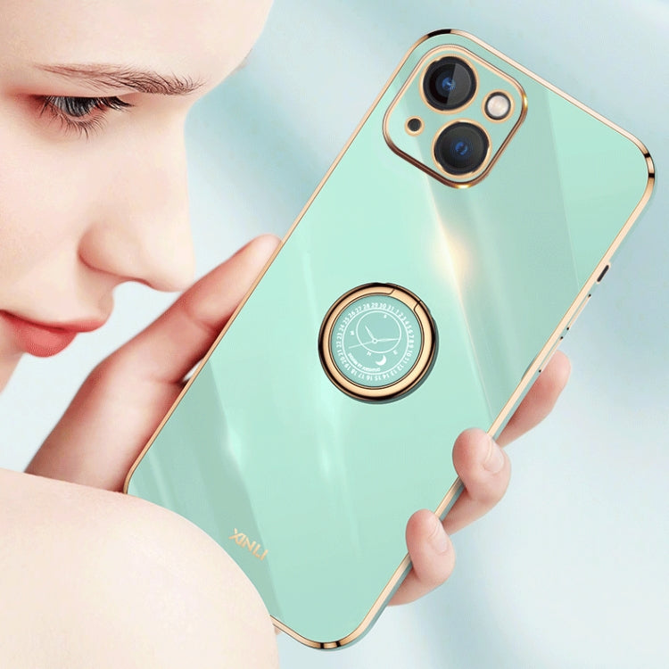 For iPhone 13 XINLI Straight Edge 6D Electroplate TPU Phone Case with Ring Holder(Cherry Purple) - free shipping - PMC TechLife - Order now!