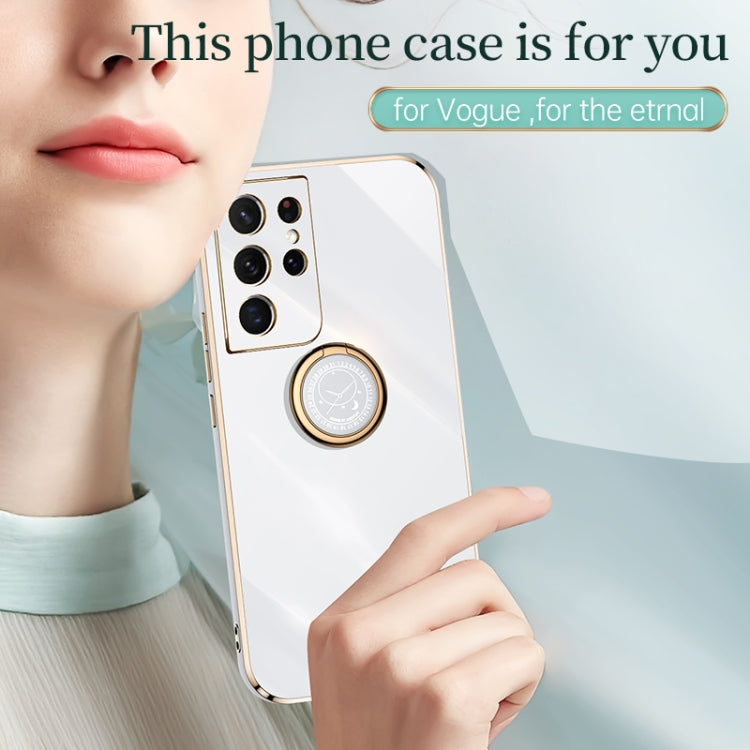 For Samsung Galaxy S21 Ultra 5G XINLI Straight Edge 6D Electroplate TPU Phone Case with Ring Holder(Cherry Purple) - Galaxy S21 Ultra 5G Cases by XINLI | Online Shopping South Africa | PMC TechLife | Buy Now Pay Later Mobicred