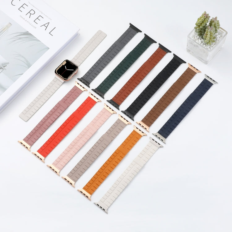 Square Two-section Leather Magnetic Watch Band For Apple Watch Series 8&7 41mm / SE 2&6&SE&5&4 40mm / 3&2&1 38mm(Fir Green) - Smart Wear by PMC TechLife | Online Shopping South Africa | PMC TechLife