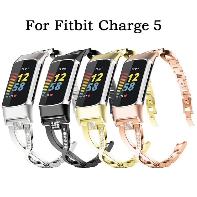 For Fitbit Charge 5 Diamond Metal Watch Band(Gold) - Smart Wear by PMC TechLife | Online Shopping South Africa | PMC TechLife