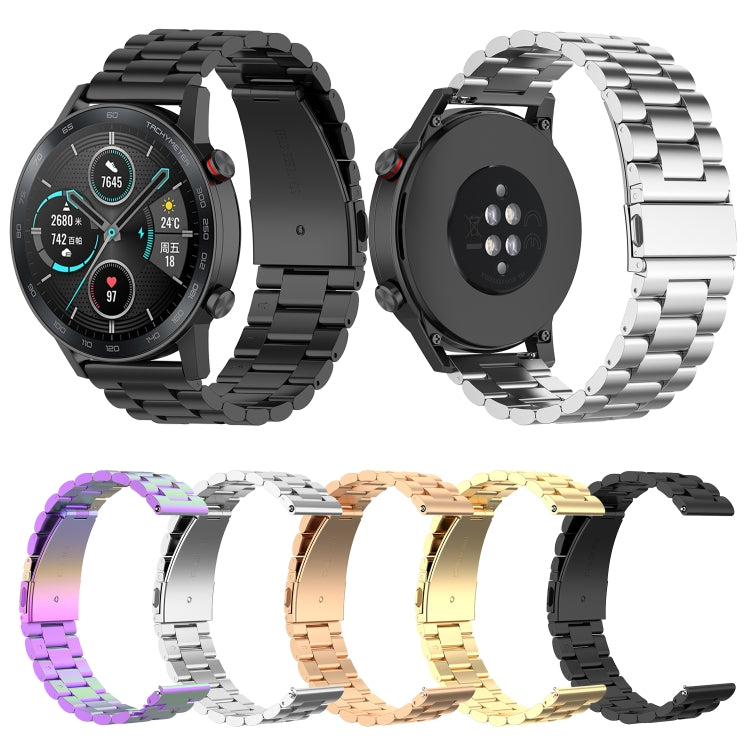 For Honor Watch GS 3i 22mm Three Bead Stainless Steel Metal Watch Band(Black) - by PMC TechLife | Online Shopping South Africa | PMC TechLife