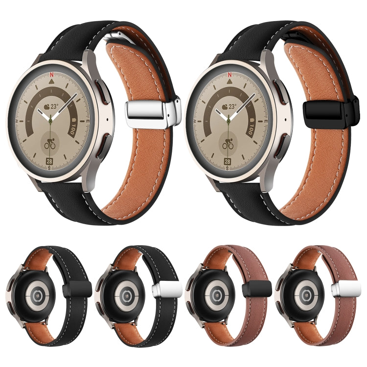 20mm Folding Buckle Plain Weave Genuine Leather Watch Band(Brown+Silver) - Smart Wear by PMC TechLife | Online Shopping South Africa | PMC TechLife