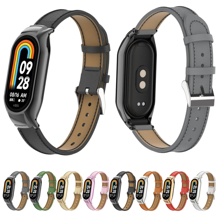 For Xiaomi Mi Band 8 Integrated Metal Case + Microfiber Sewing Leather Watch Band(Black) - Smart Wear by PMC TechLife | Online Shopping South Africa | PMC TechLife
