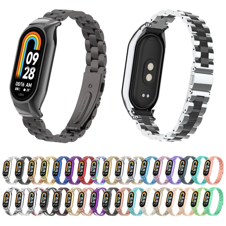 For Xiaomi Mi Band 8 Integrated Metal Case + Three-bead Watch Band(Silver+Rose Gold) - Smart Wear by PMC TechLife | Online Shopping South Africa | PMC TechLife