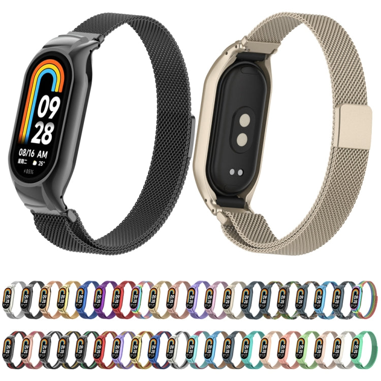 For Xiaomi Mi Band 8 Integrated Metal Case + Milanese Magnetic Watch Band(Black) - Smart Wear by PMC TechLife | Online Shopping South Africa | PMC TechLife