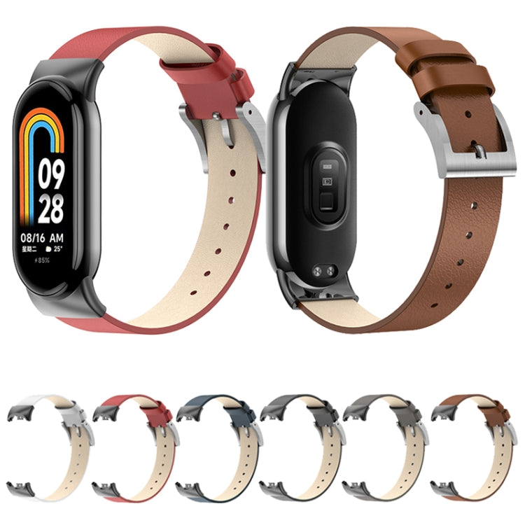 For Xiaomi Mi Band 8 Leather Replacement Watch Band(Grey) - by PMC TechLife | Online Shopping South Africa | PMC TechLife