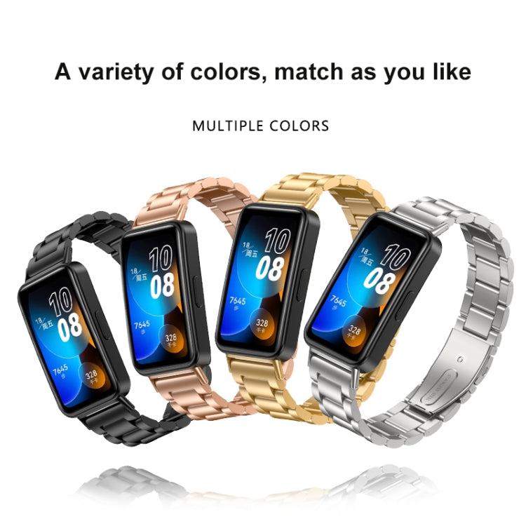 For Huawei Band 8 16mm Three Strains Metal Replacement Watch Band(Black) - by PMC TechLife | Online Shopping South Africa | PMC TechLife