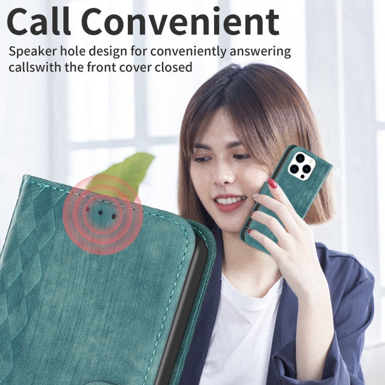 For iPhone 14 Pro Max Plaid Embossed Leather Phone Case(Green) - free shipping - PMC TechLife - Order now!