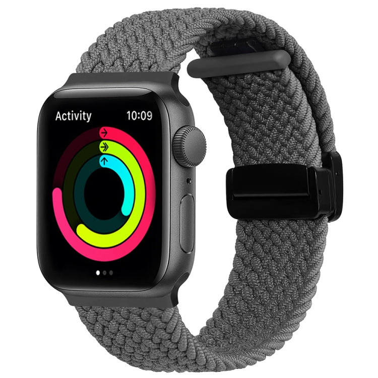 Magnetic Fold Clasp Woven Watch Band For Apple Watch 6 40mm Grey