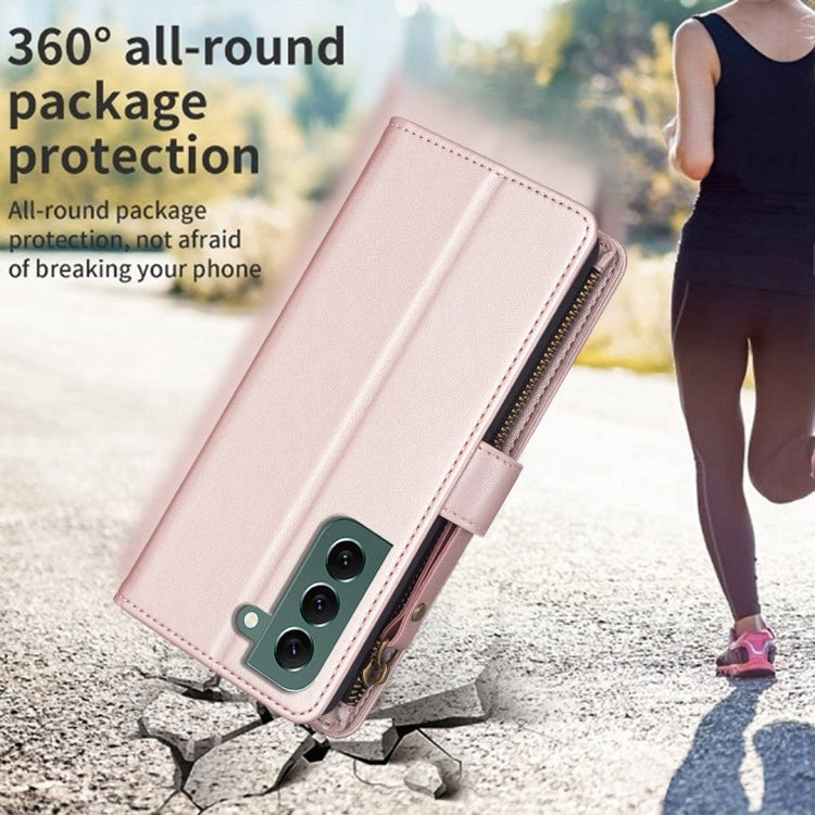 For Samsung Galaxy S22+ 5G 9 Card Slots Zipper Wallet Leather Flip Phone Case(Rose Gold) - free shipping - PMC TechLife - Order now!