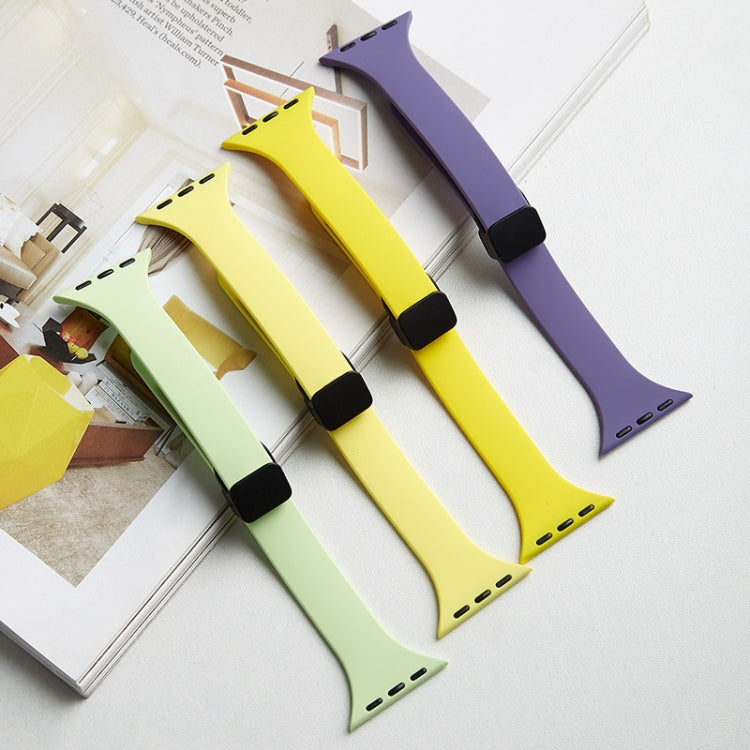 For Apple Watch 6 40mm Magnetic Buckle Slim Silicone Watch Band(Light Yellow) - Watch Bands by PMC TechLife | Online Shopping South Africa | PMC TechLife