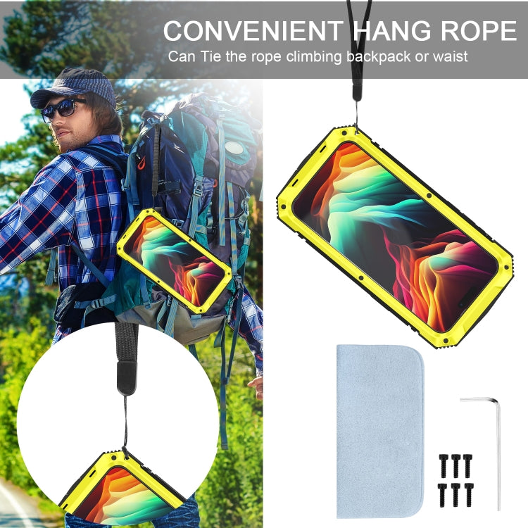 For iPhone 15 Pro R-JUST Shockproof Life Waterproof Dust-proof Metal + Silicone Phone Case with Holder(Yellow) - iPhone 15 Pro Cases by R-JUST | Online Shopping South Africa | PMC TechLife | Buy Now Pay Later Mobicred