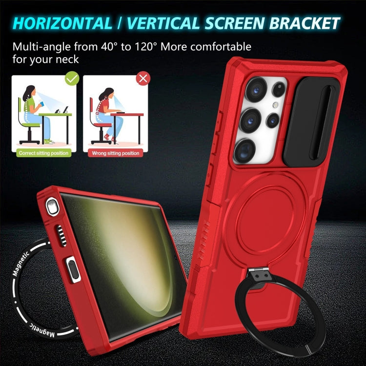 For Samsung Galaxy S23 Ultra 5G Sliding Camshield Magsafe Holder TPU Hybrid PC Phone Case(Red) - Galaxy S23 Ultra 5G Cases by PMC TechLife | Online Shopping South Africa | PMC TechLife